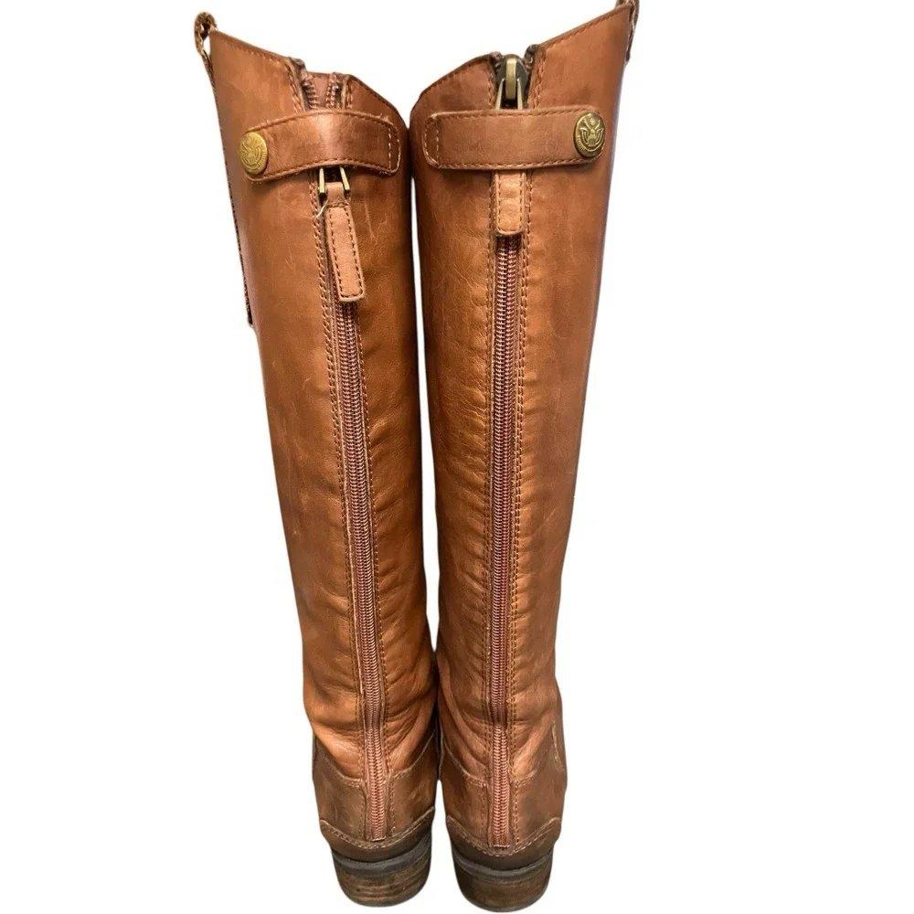 SAM EDELMAN WOMEN'S BROWN LEATHER BACK ZIP KNEE HIGH PENNY RIDING BOOTS SIZE 6.5